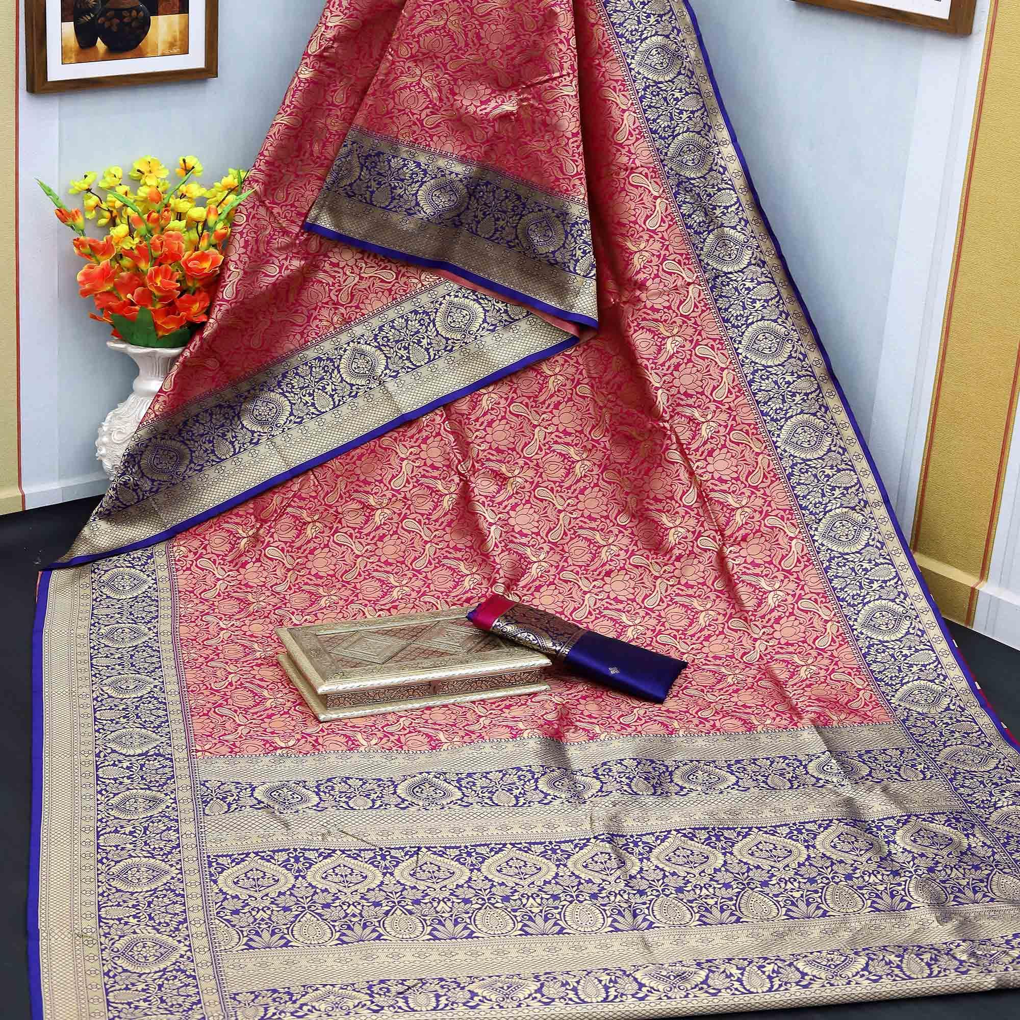 Purple Festive Wear Woven Kota Litchi Banarasi Art Silk Saree - Peachmode