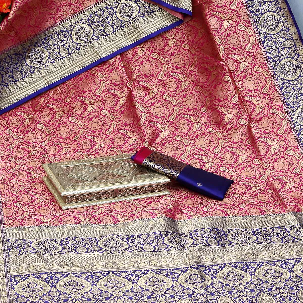 Purple Festive Wear Woven Kota Litchi Banarasi Art Silk Saree - Peachmode