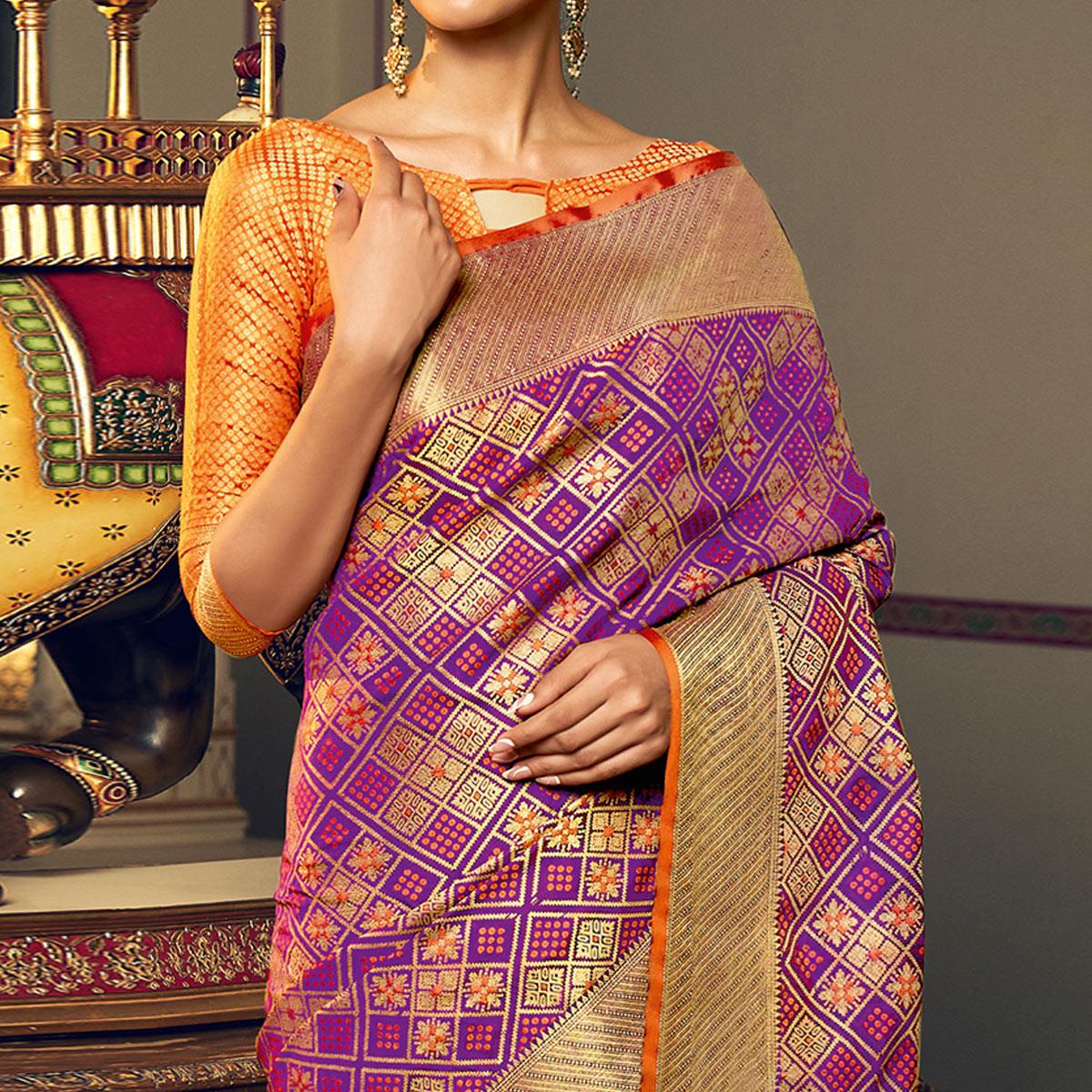 Purple Festive Wear Woven Patola Silk Saree - Peachmode