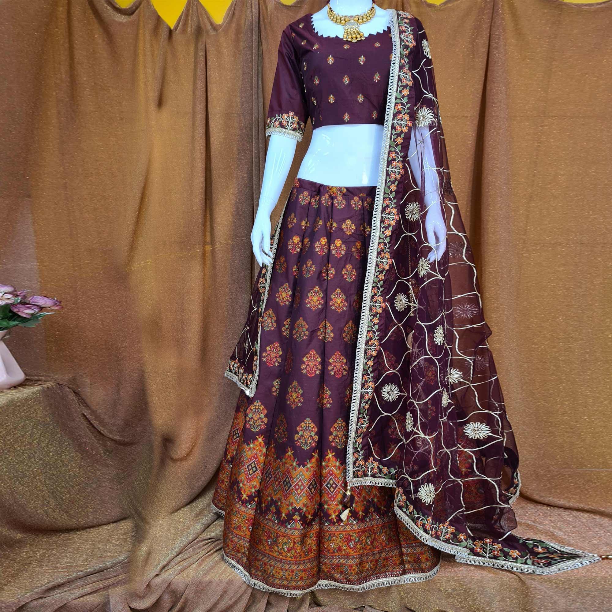 Purple Festive Wear Woven Silk Lehenga Choli - Peachmode