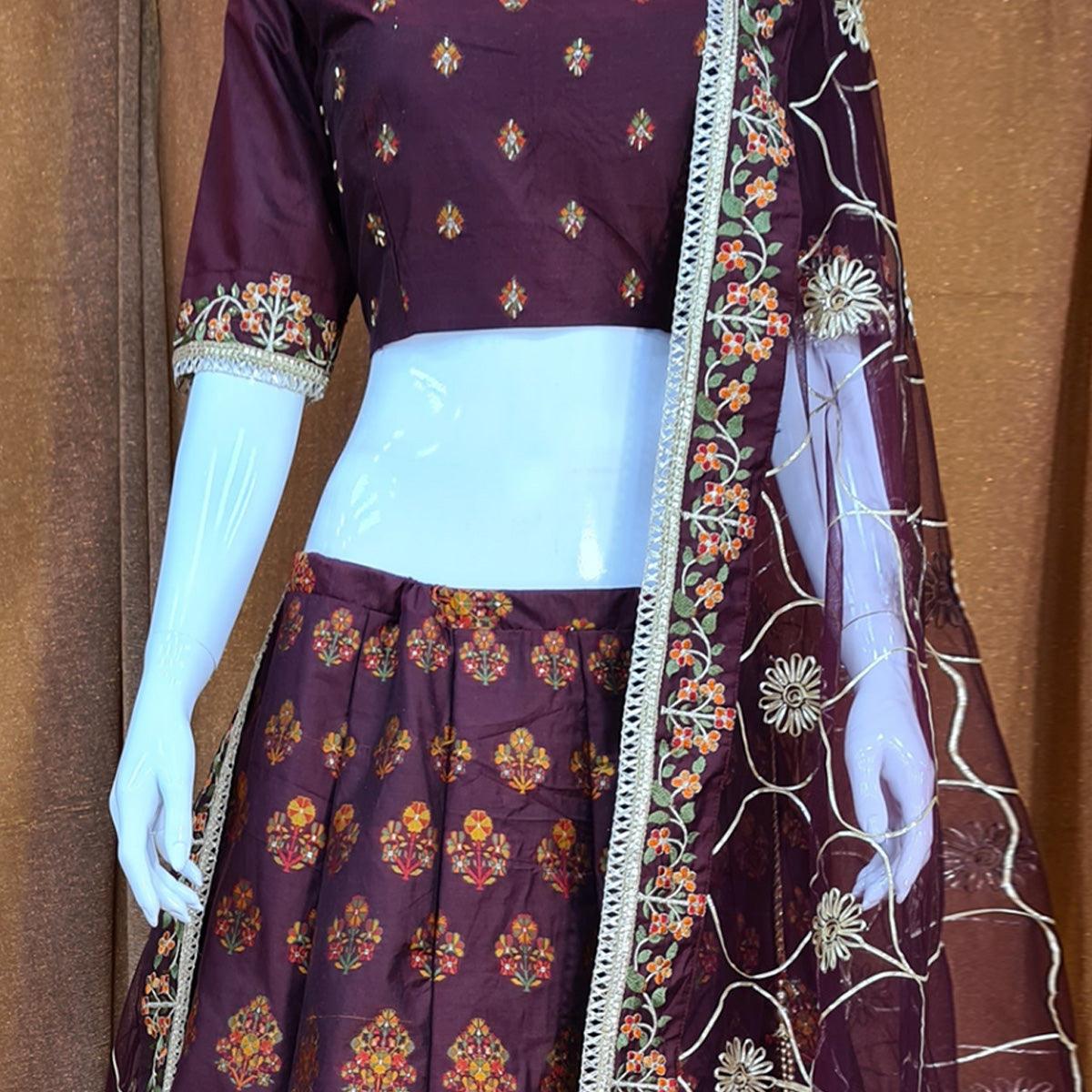 Purple Festive Wear Woven Silk Lehenga Choli - Peachmode