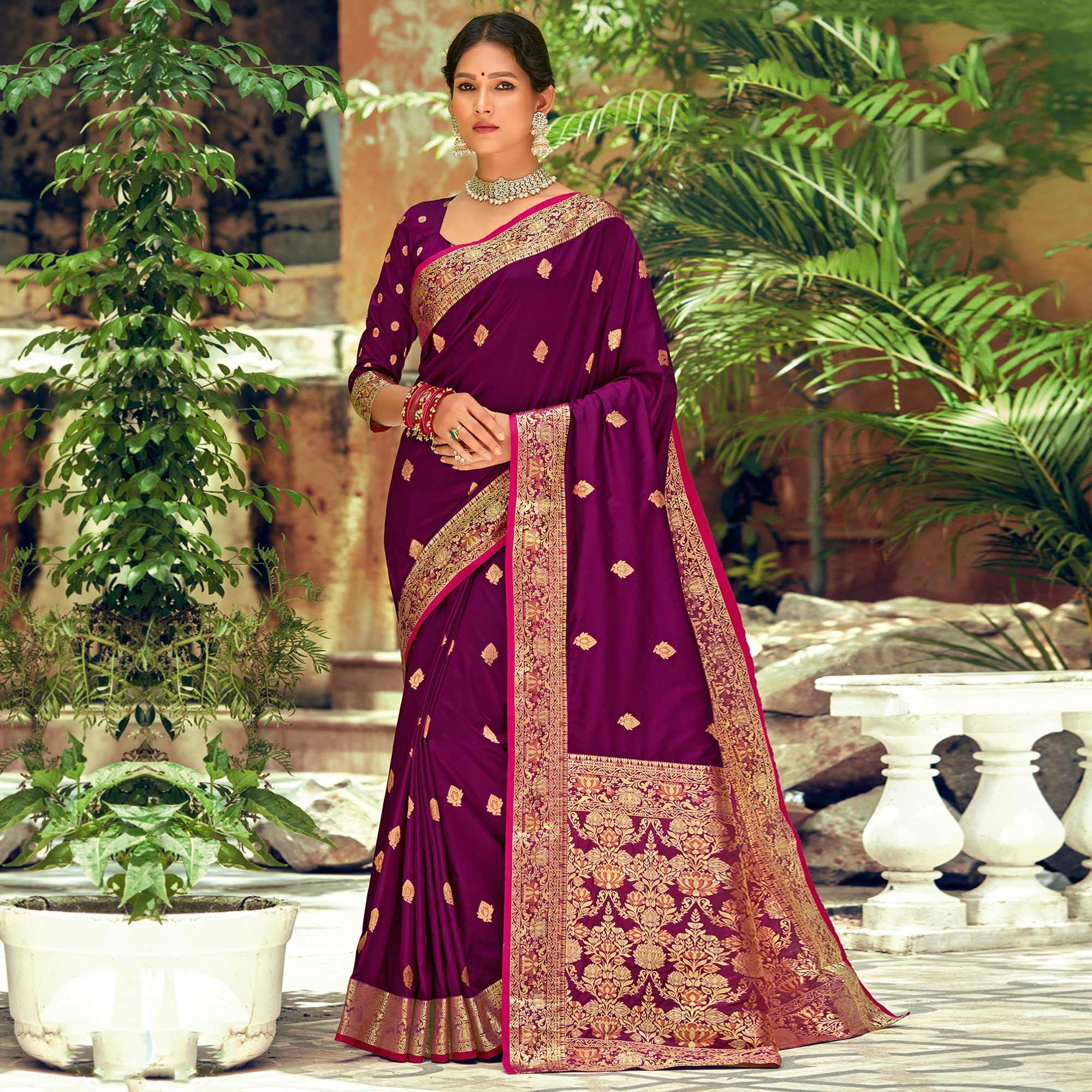 Purple Festive Wear Woven Silk Saree - Peachmode