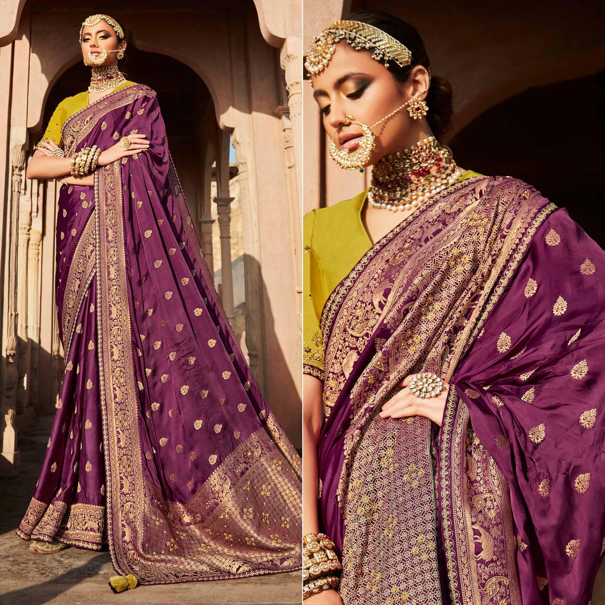 Purple Festive Wear Woven Silk Saree - Peachmode