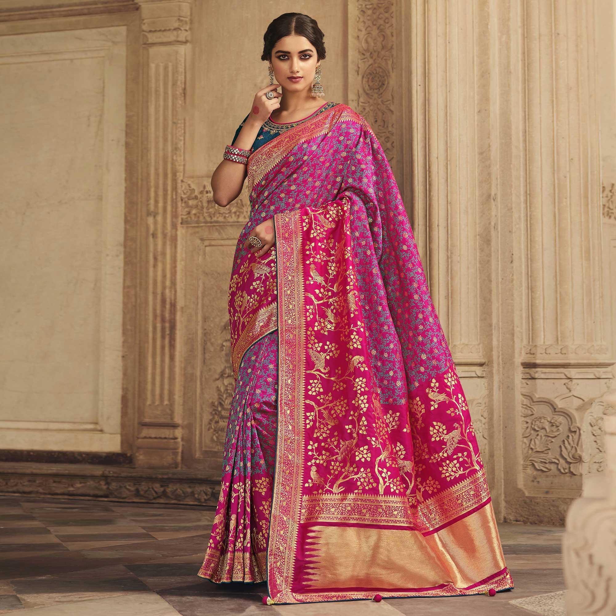 Purple Festive Wear Woven Silk Saree - Peachmode