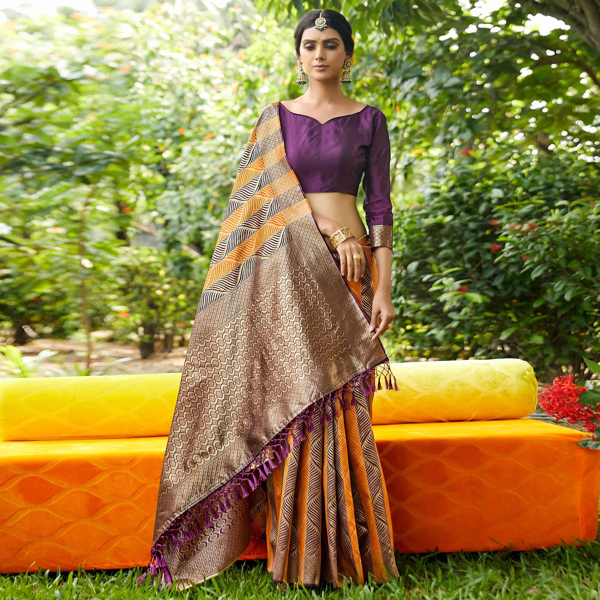 Purple Festive Wear Woven Silk Saree - Peachmode