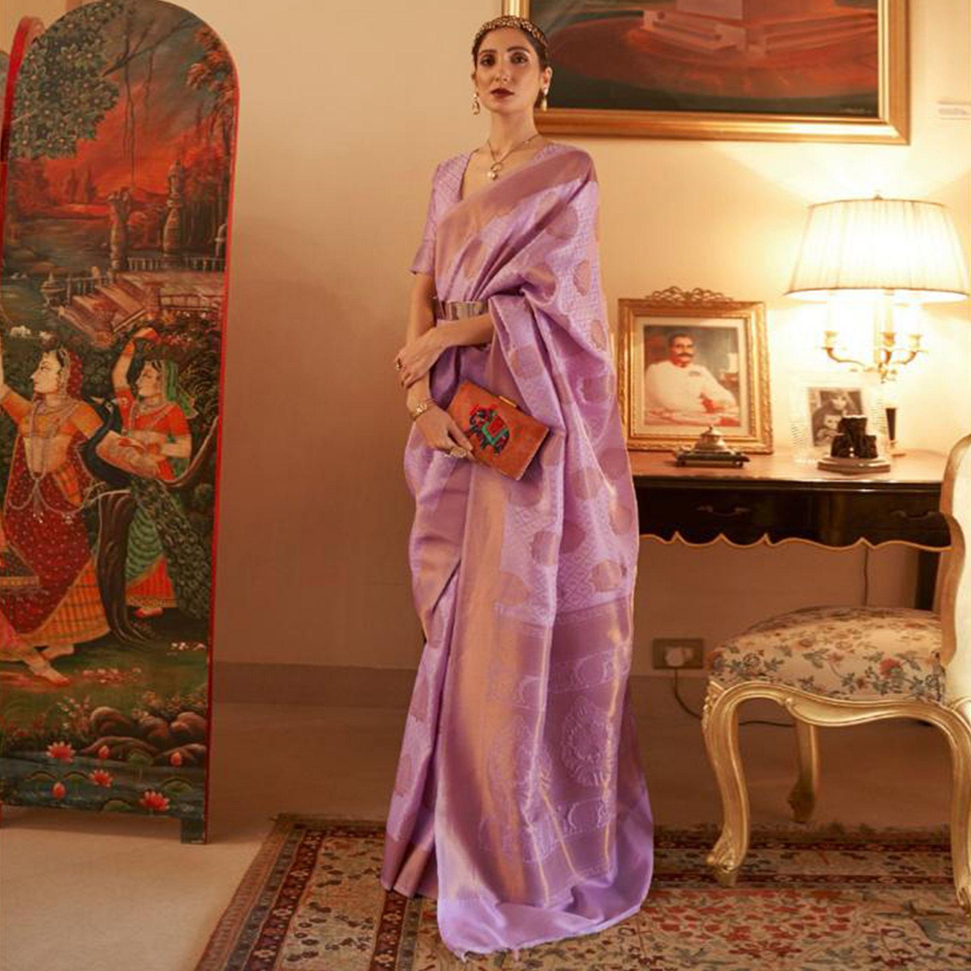 Purple Festive Wear Woven Silk Saree - Peachmode
