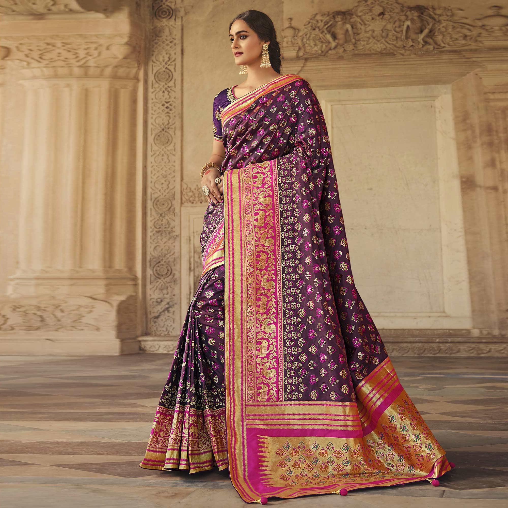 Purple Festive Wear Woven Silk Saree - Peachmode