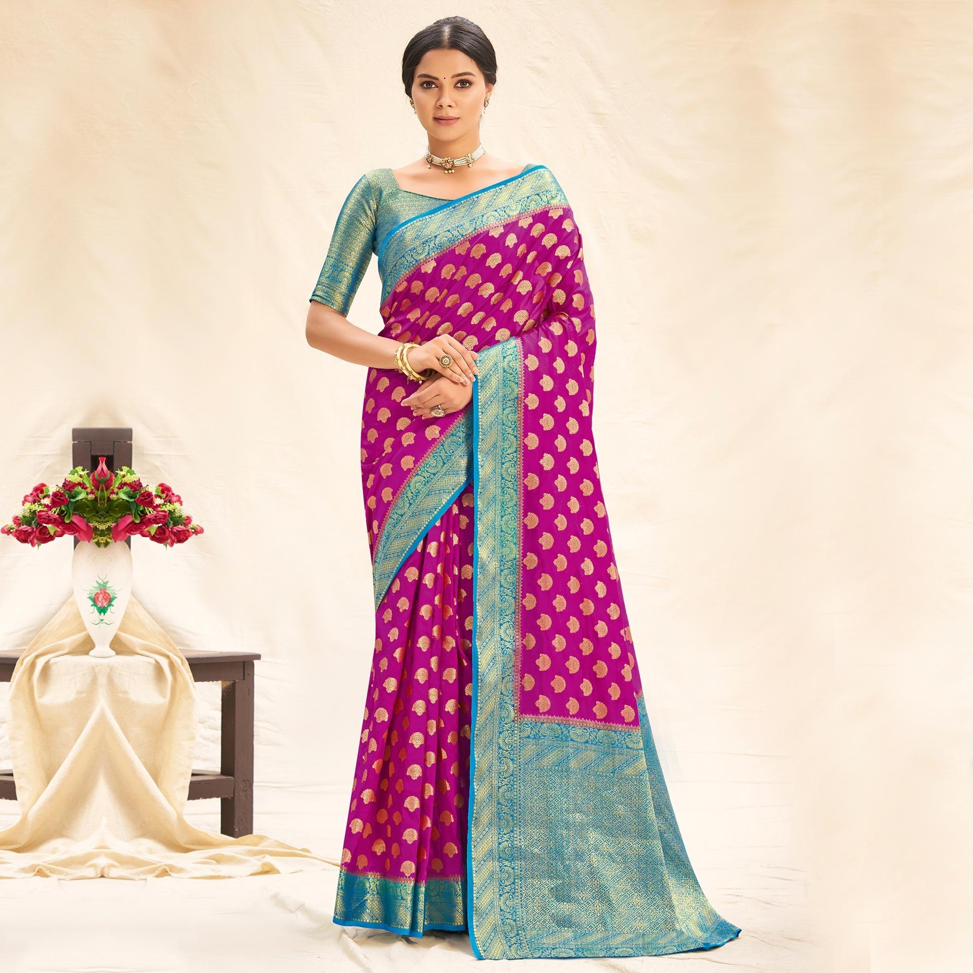 Purple Festive Wear Woven Silk Saree - Peachmode