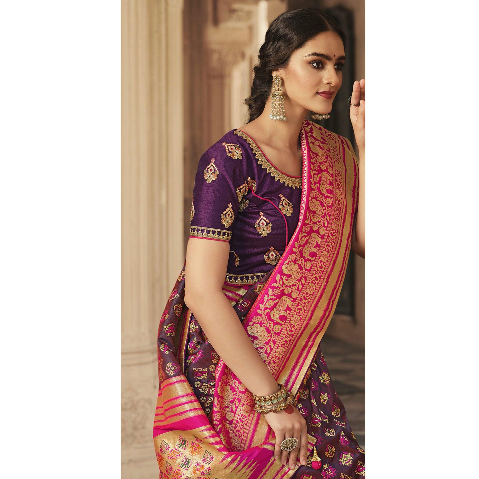 Purple Festive Wear Woven Silk Saree - Peachmode