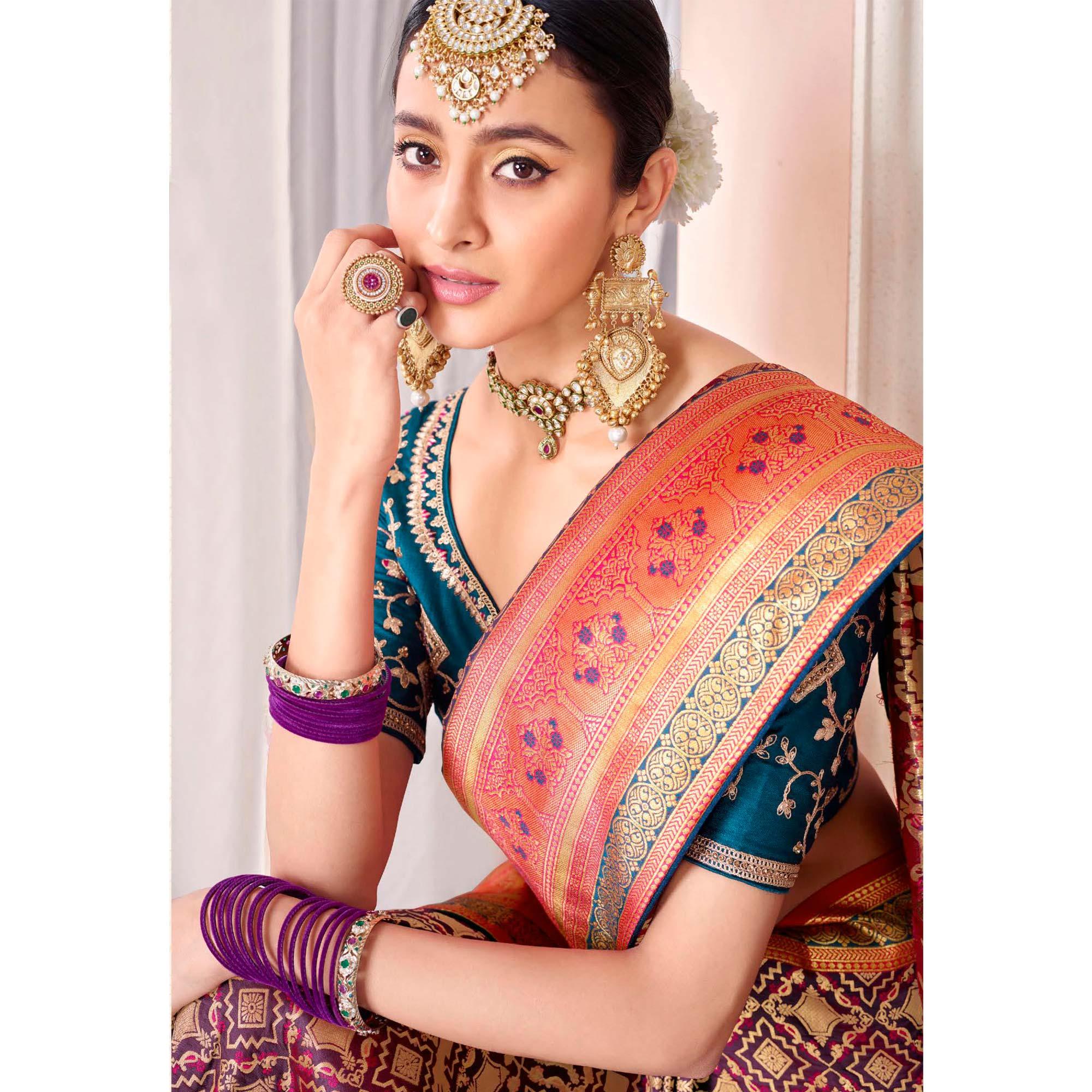 Purple Festive Wear Woven Silk Saree - Peachmode