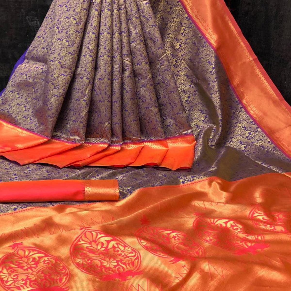 Purple Festive Wear Woven Silk Saree - Peachmode