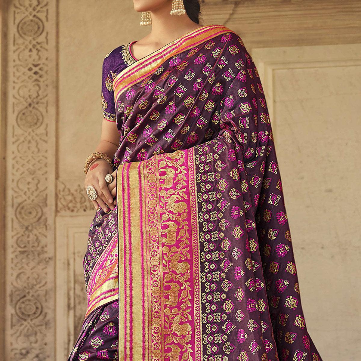 Purple Festive Wear Woven Silk Saree - Peachmode