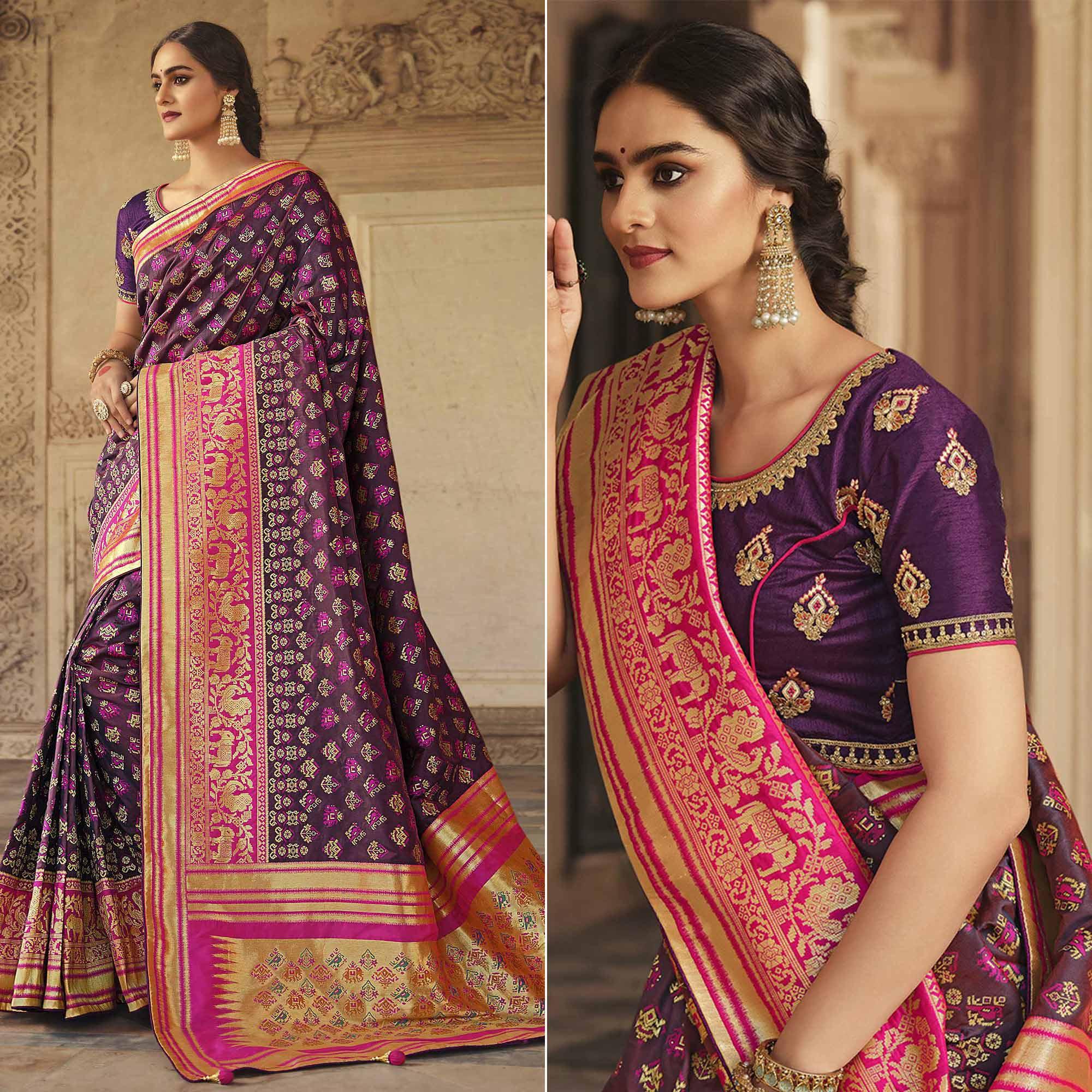 Purple Festive Wear Woven Silk Saree - Peachmode