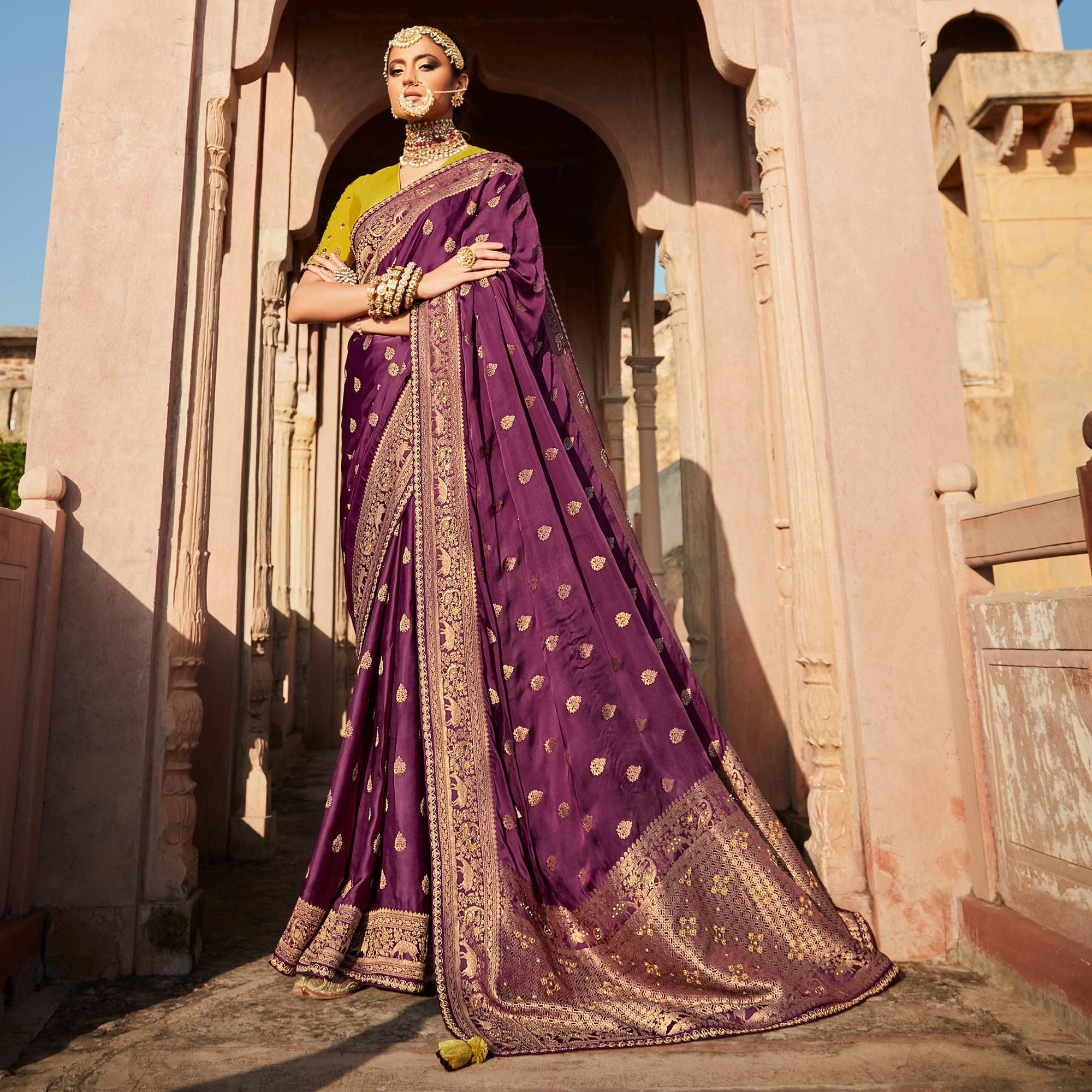 Purple Festive Wear Woven Silk Saree - Peachmode