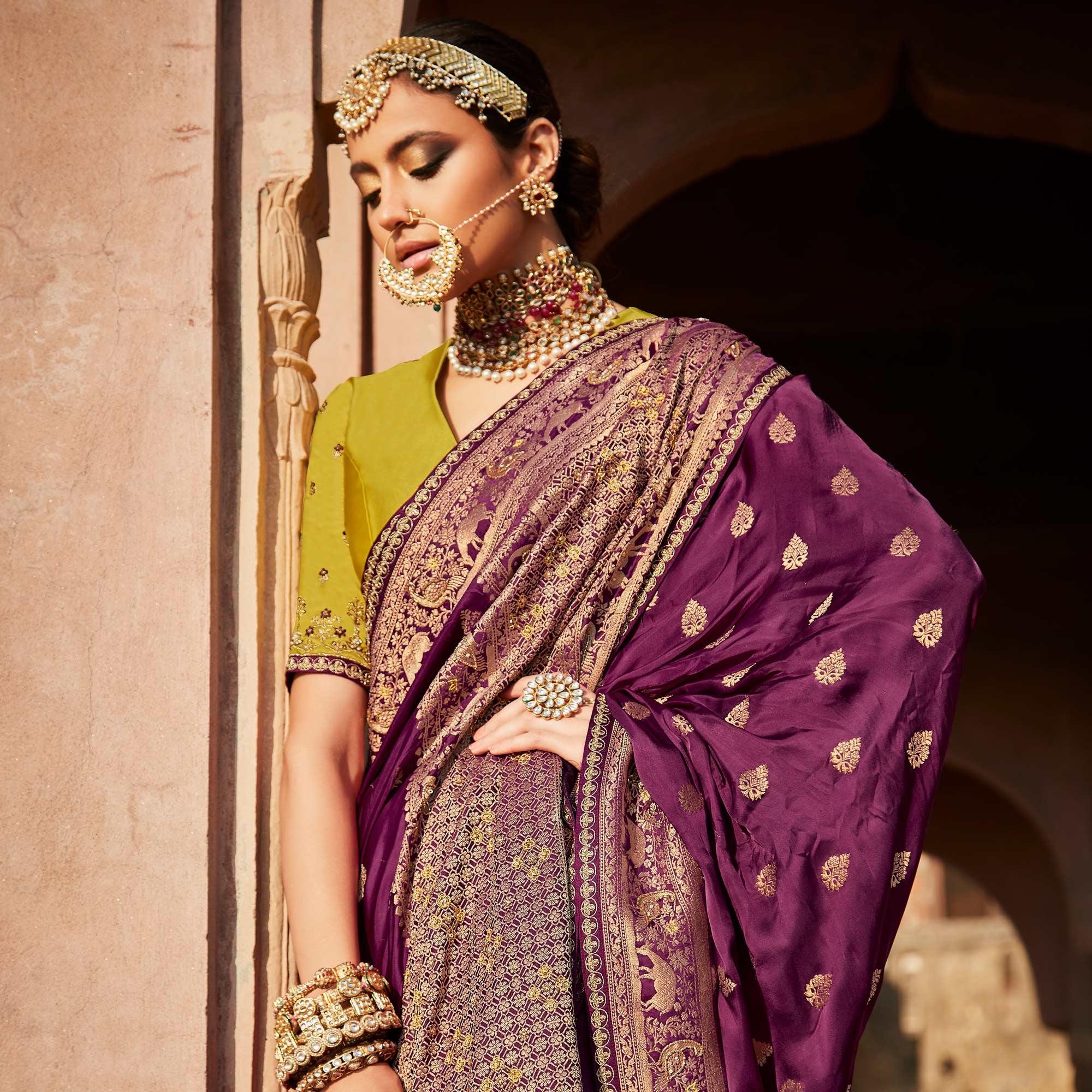 Purple Festive Wear Woven Silk Saree - Peachmode