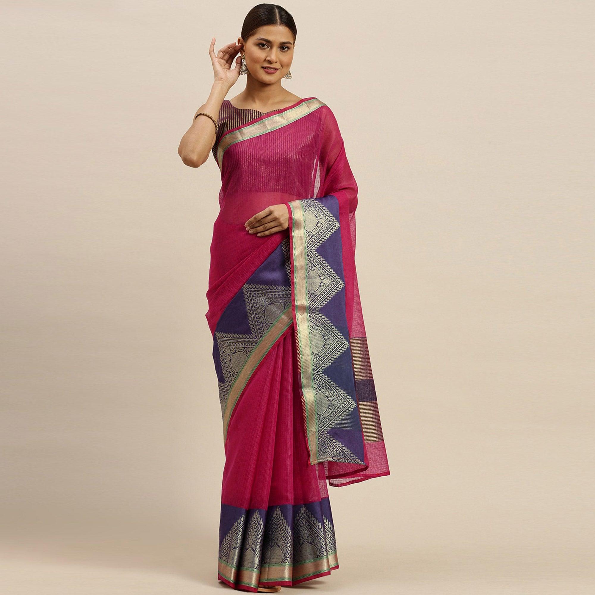 Purple Festive Wear Woven Silk Saree With Jacquard Border - Peachmode