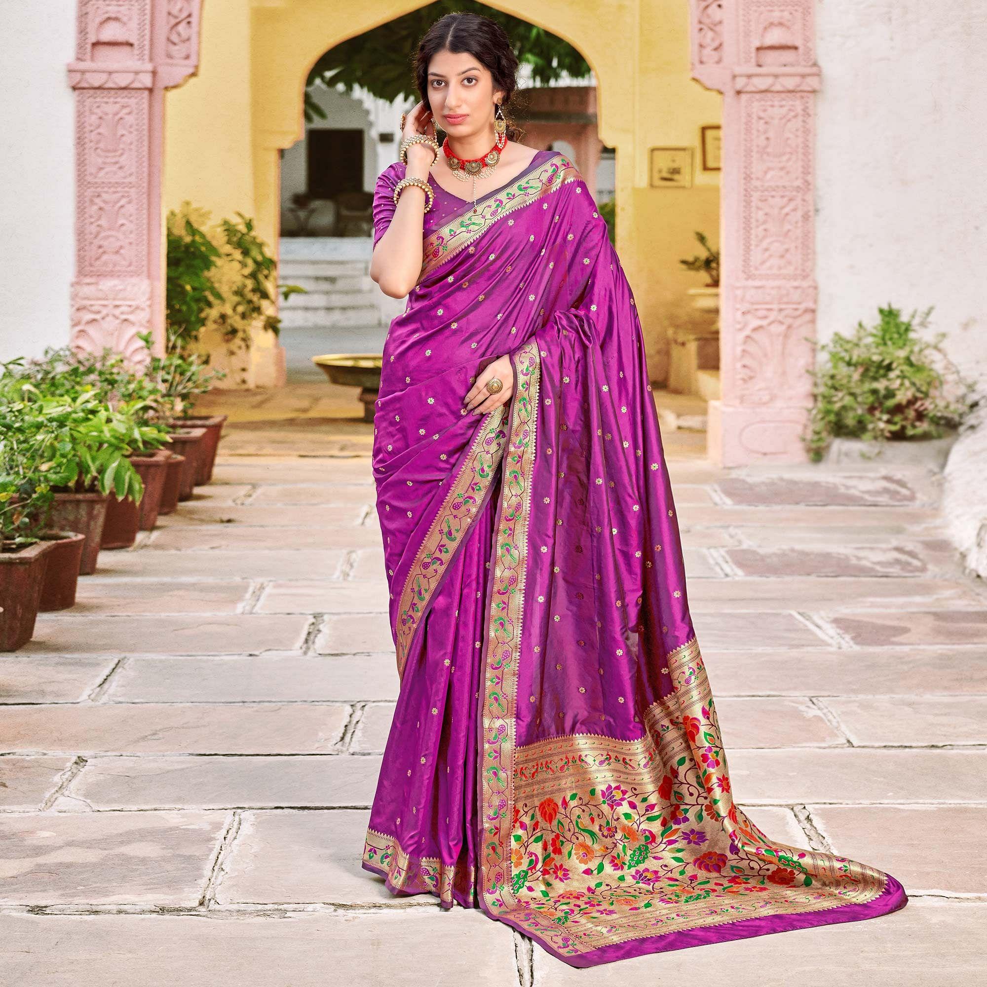 Purple Festive Wear Woven Soft Banarasi Silk Saree - Peachmode