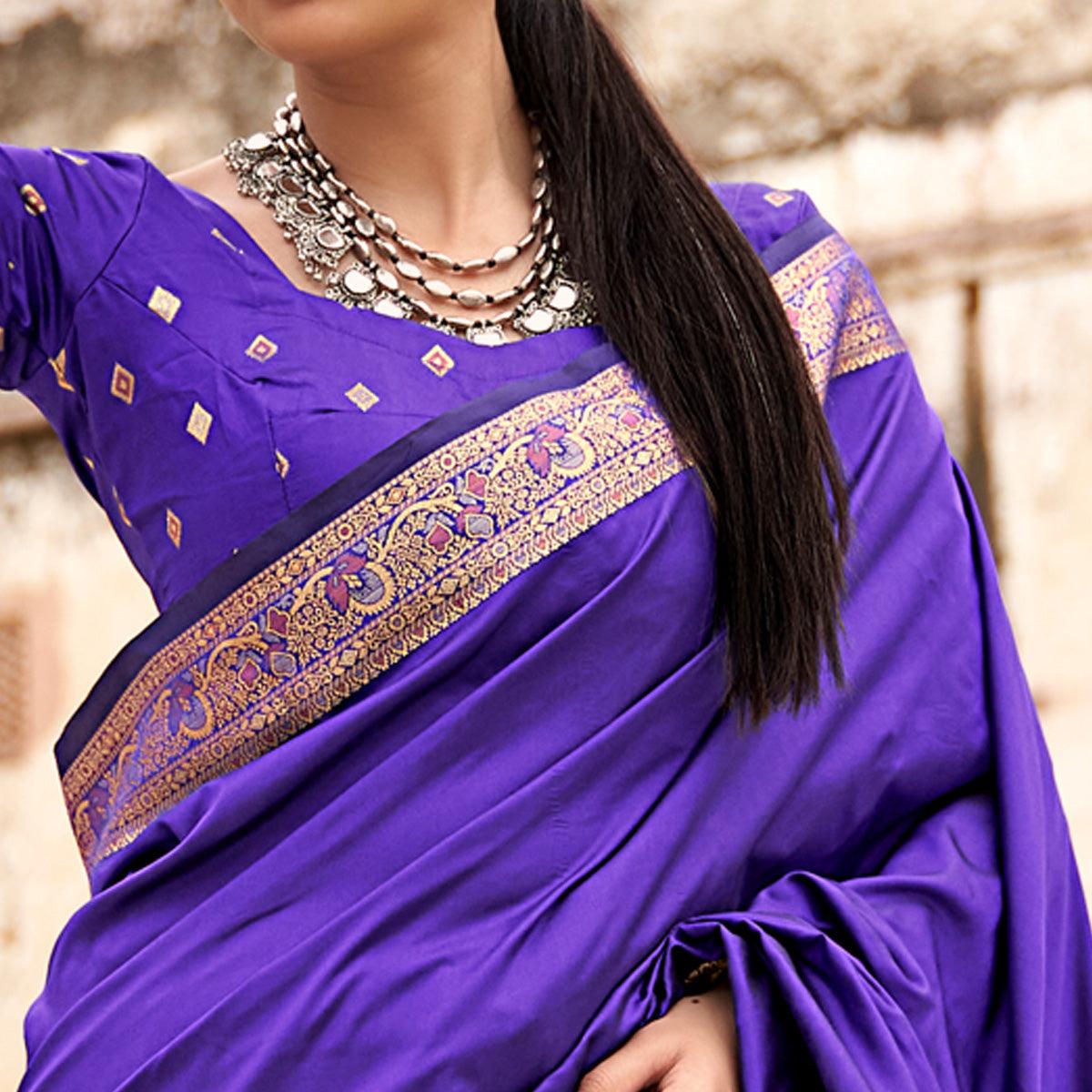 Purple Festive Wear Woven Soft Banarasi Silk Saree - Peachmode