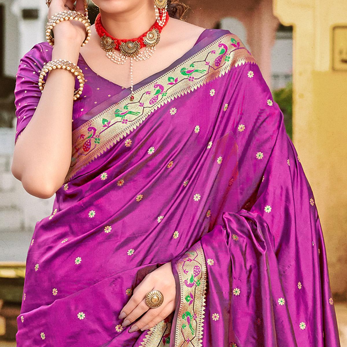 Purple Festive Wear Woven Soft Banarasi Silk Saree - Peachmode