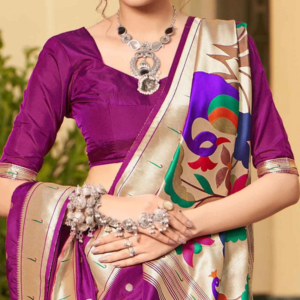 Purple Festive Wear Woven Soft Banarasi Silk Saree - Peachmode