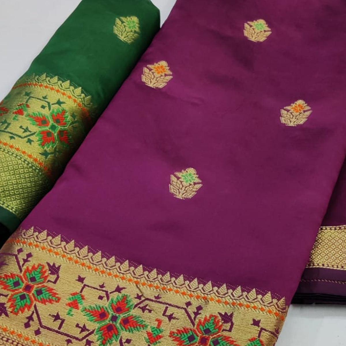 Purple Festive Wear Woven Soft Silk Saree - Peachmode