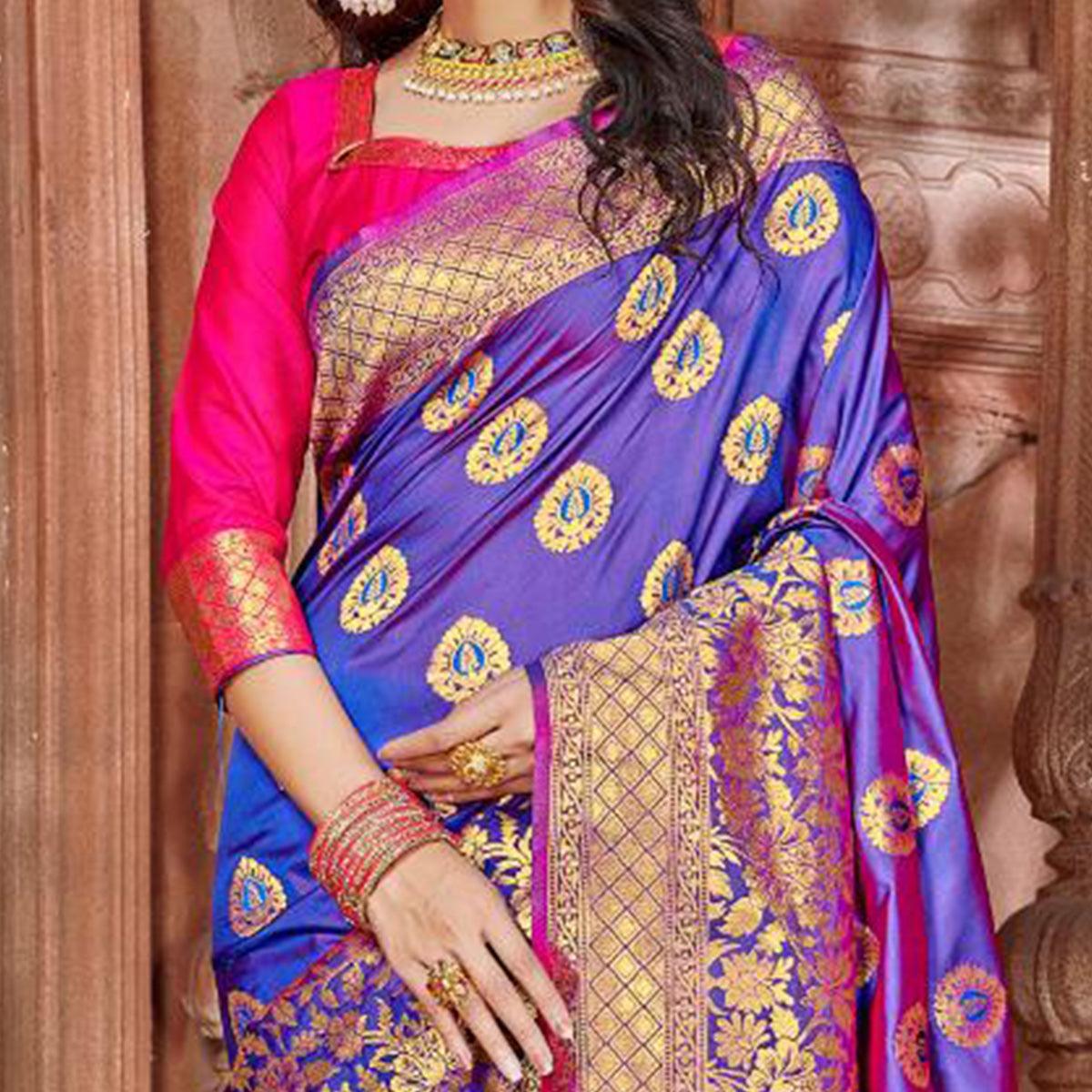 Purple Festive Wear Woven Soft Silk Saree - Peachmode
