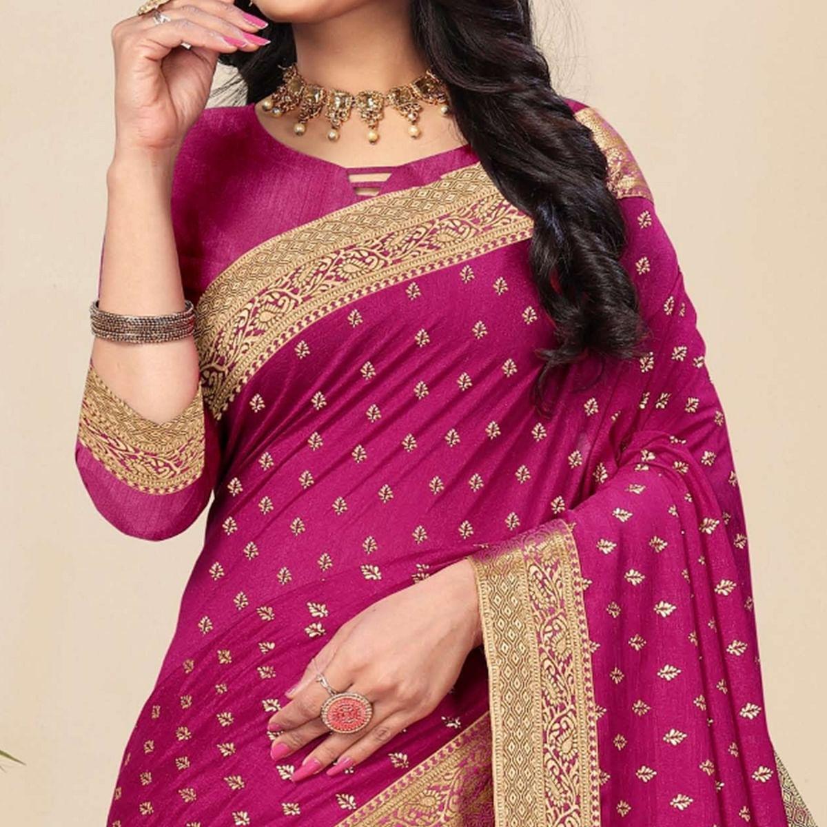 Purple Festive Wear Woven Vichitra Silk Saree - Peachmode