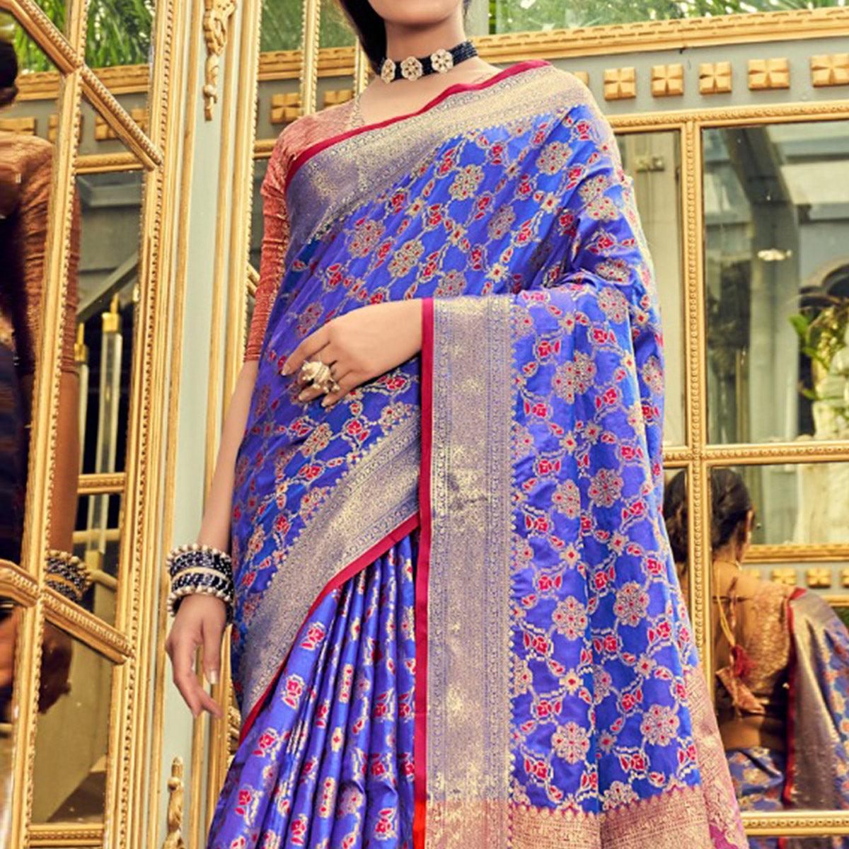 Purple Festive Wear Woven Zari Potola Silk Saree - Peachmode