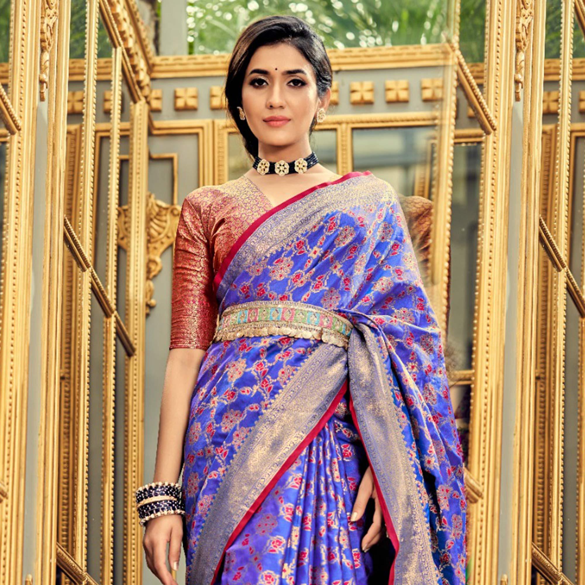 Purple Festive Wear Woven Zari Potola Silk Saree - Peachmode