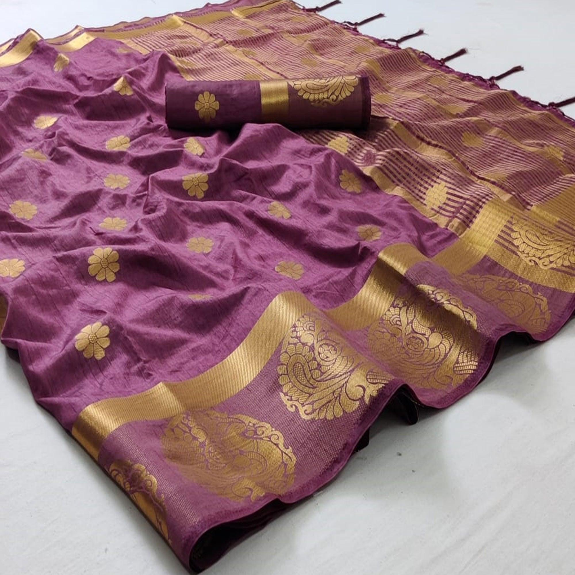 Purple Festive Wear Zari Butta Woven Art Raw Silk Saree - Peachmode