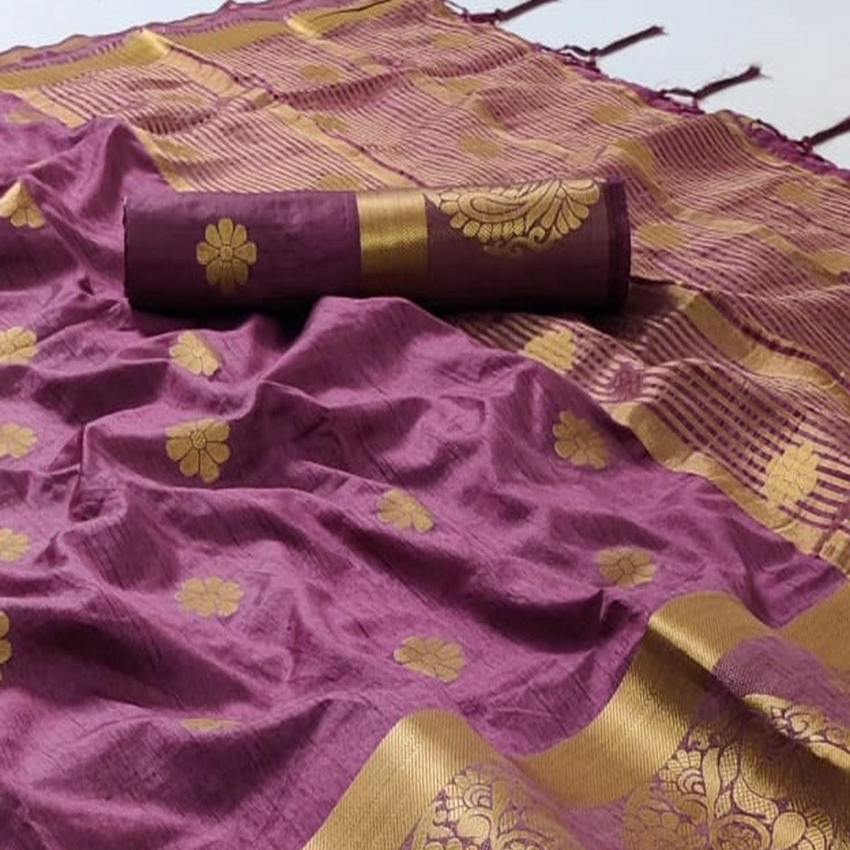 Purple Festive Wear Zari Butta Woven Art Raw Silk Saree - Peachmode