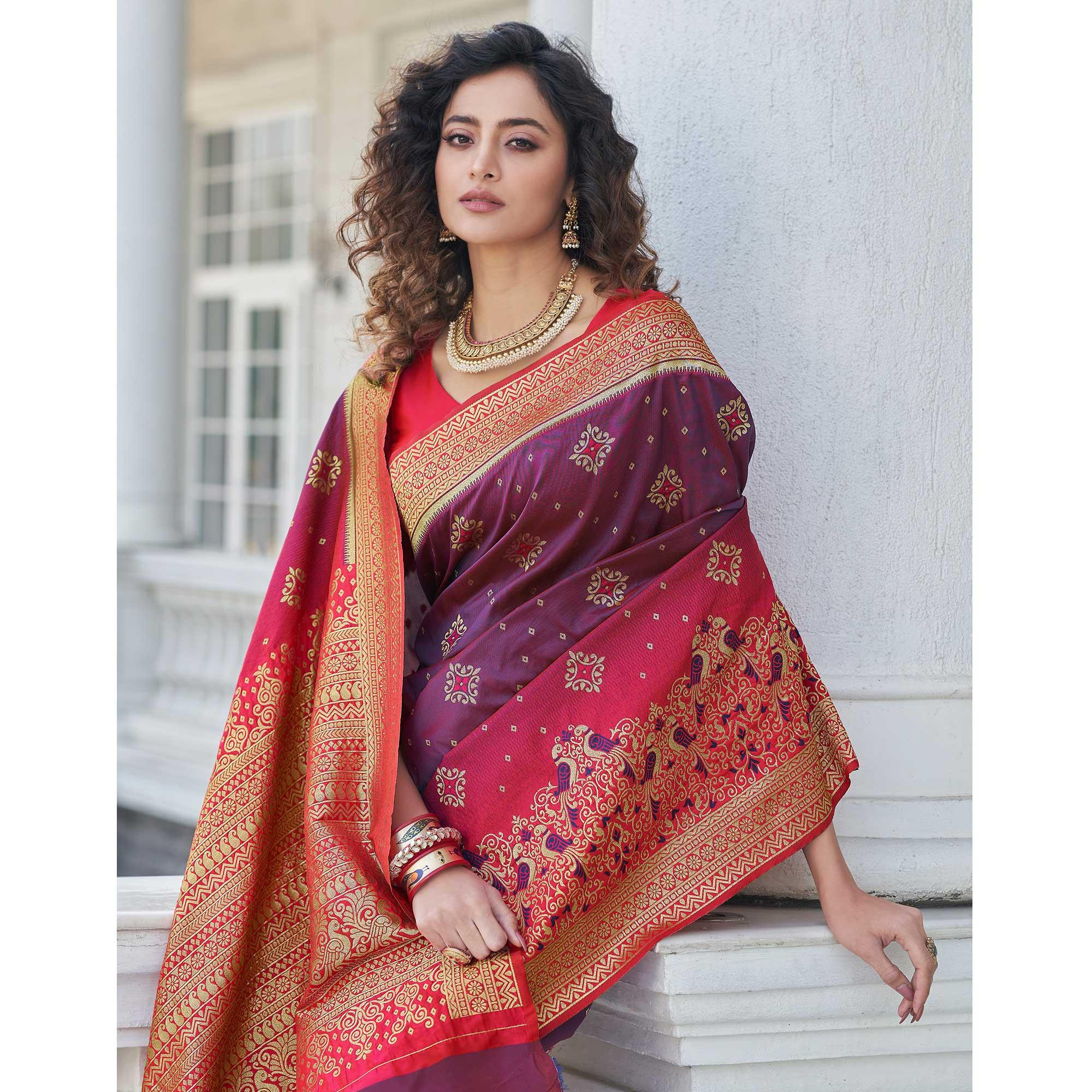 Purple Festive Wear Zari Woven Banarasi Silk Saree - Peachmode