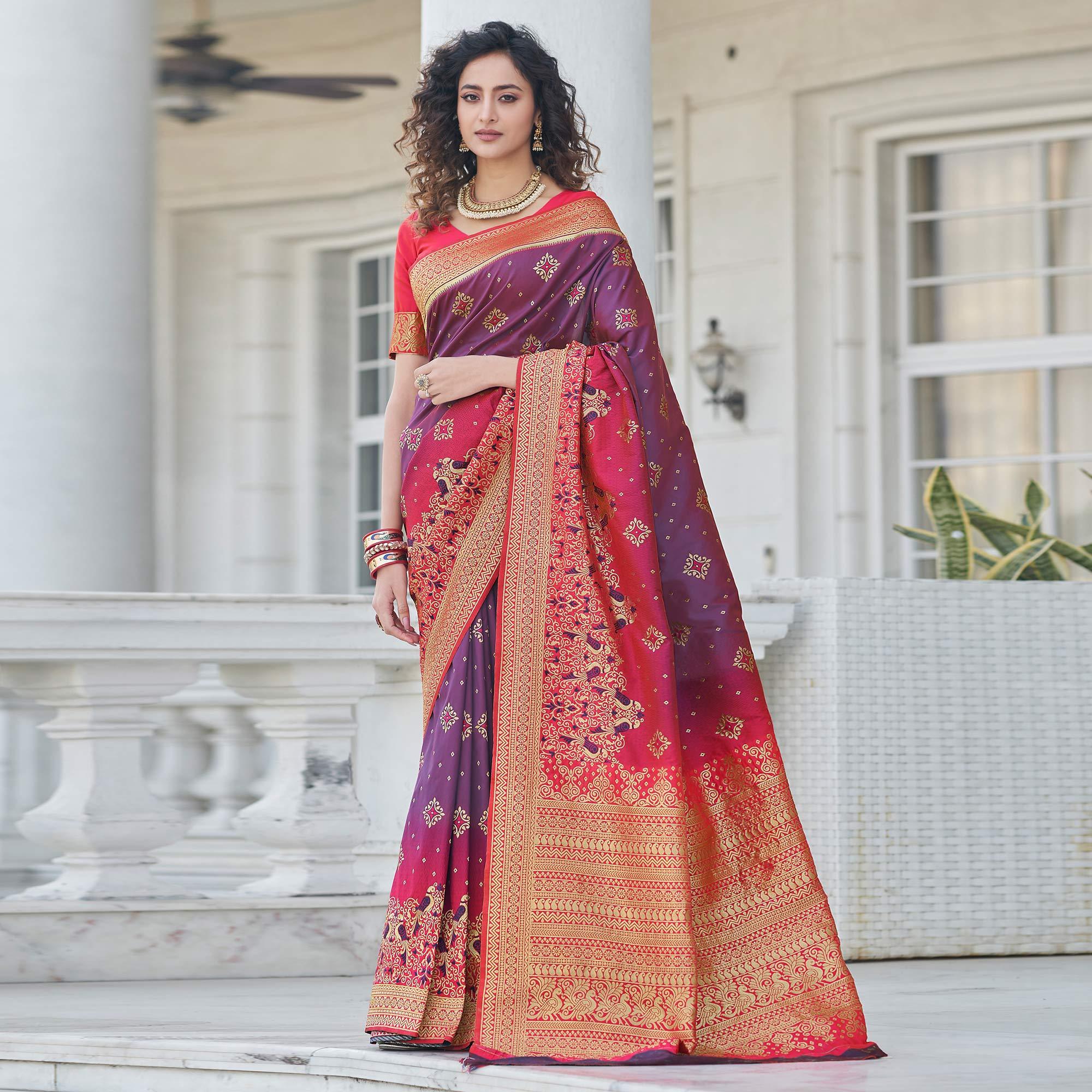 Purple Festive Wear Zari Woven Banarasi Silk Saree - Peachmode