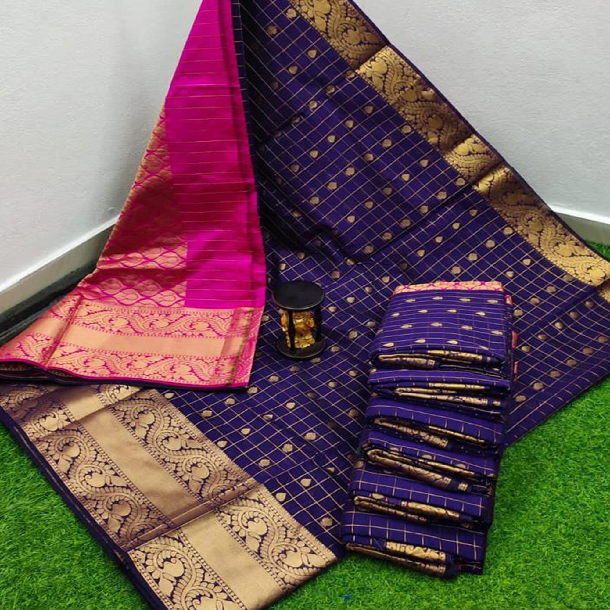 Purple Festive Wear Zari Woven Chanderi Kanchi Border Saree - Peachmode