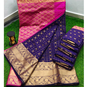 Purple Festive Wear Zari Woven Chanderi Kanchi Border Saree - Peachmode