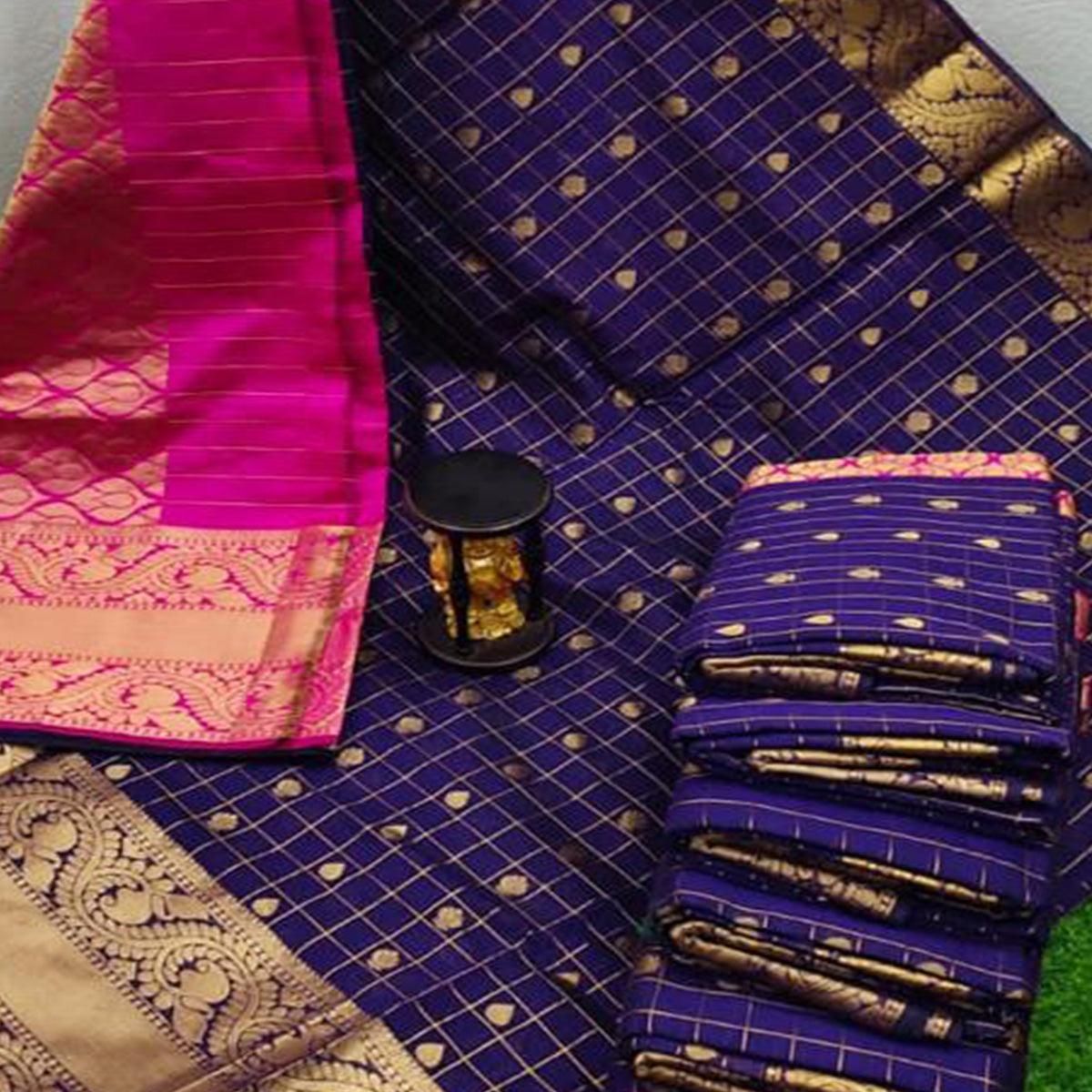 Purple Festive Wear Zari Woven Chanderi Kanchi Border Saree - Peachmode