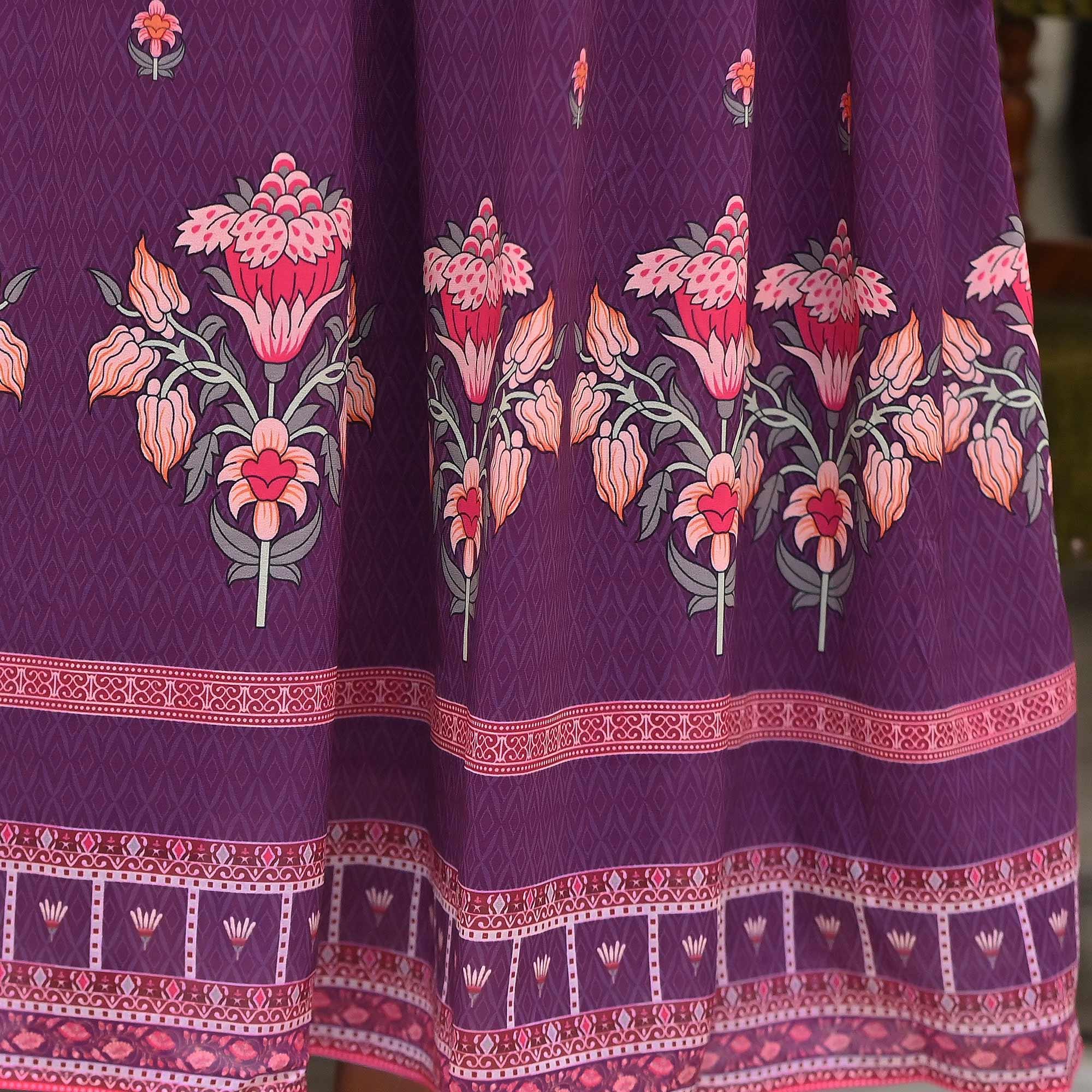 Purple Floral Printed Georgette Gown - Peachmode