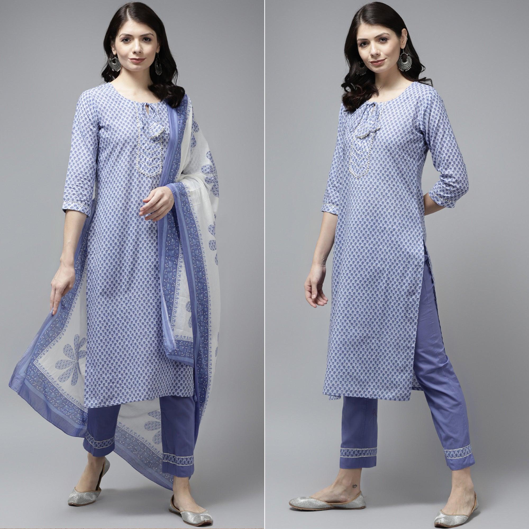 Purple Floral Printed Pure Cotton Salwar Suit - Peachmode