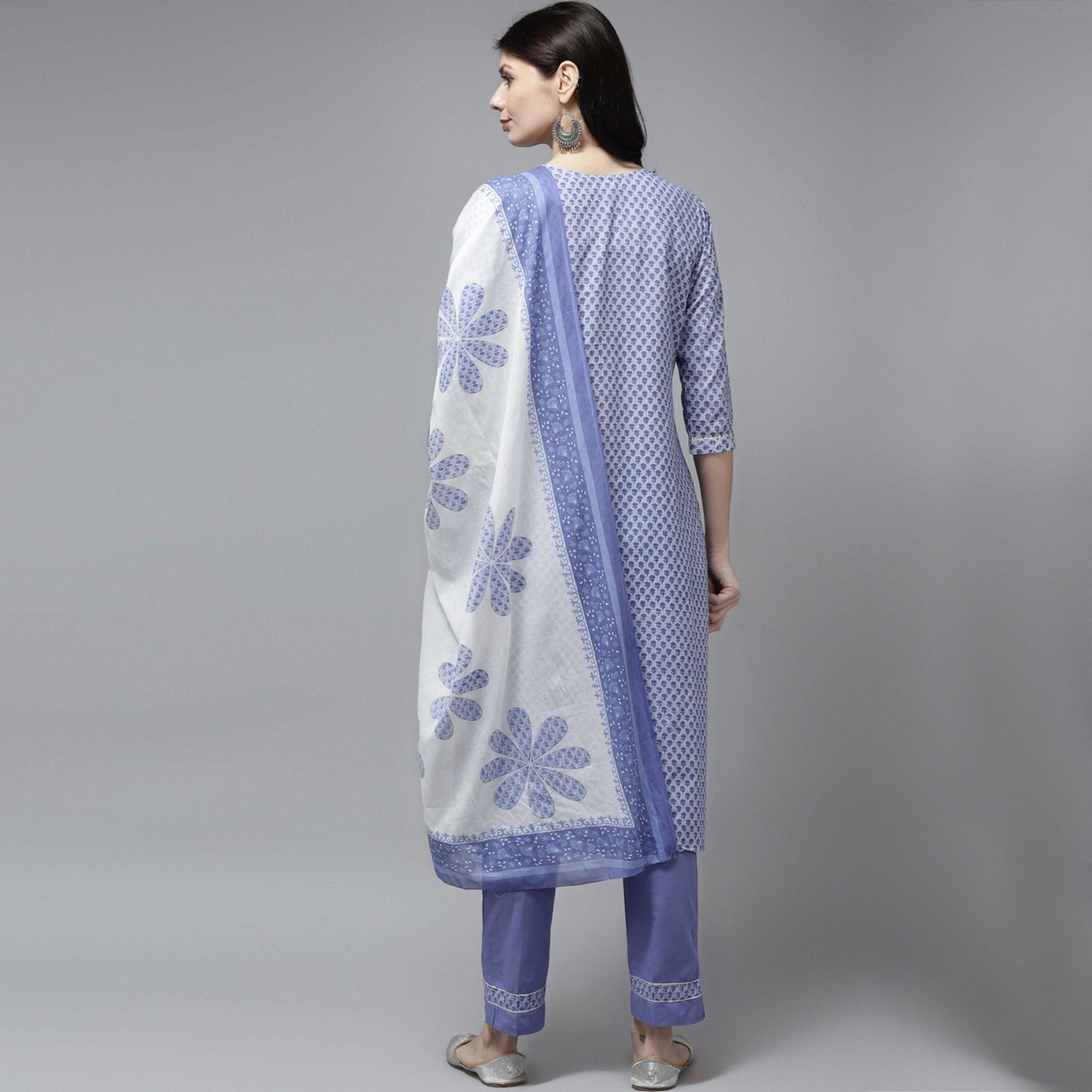 Purple Floral Printed Pure Cotton Salwar Suit - Peachmode