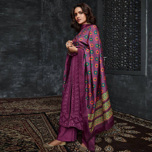 Purple Lucknowi Georgette Palazzo Suit - Peachmode