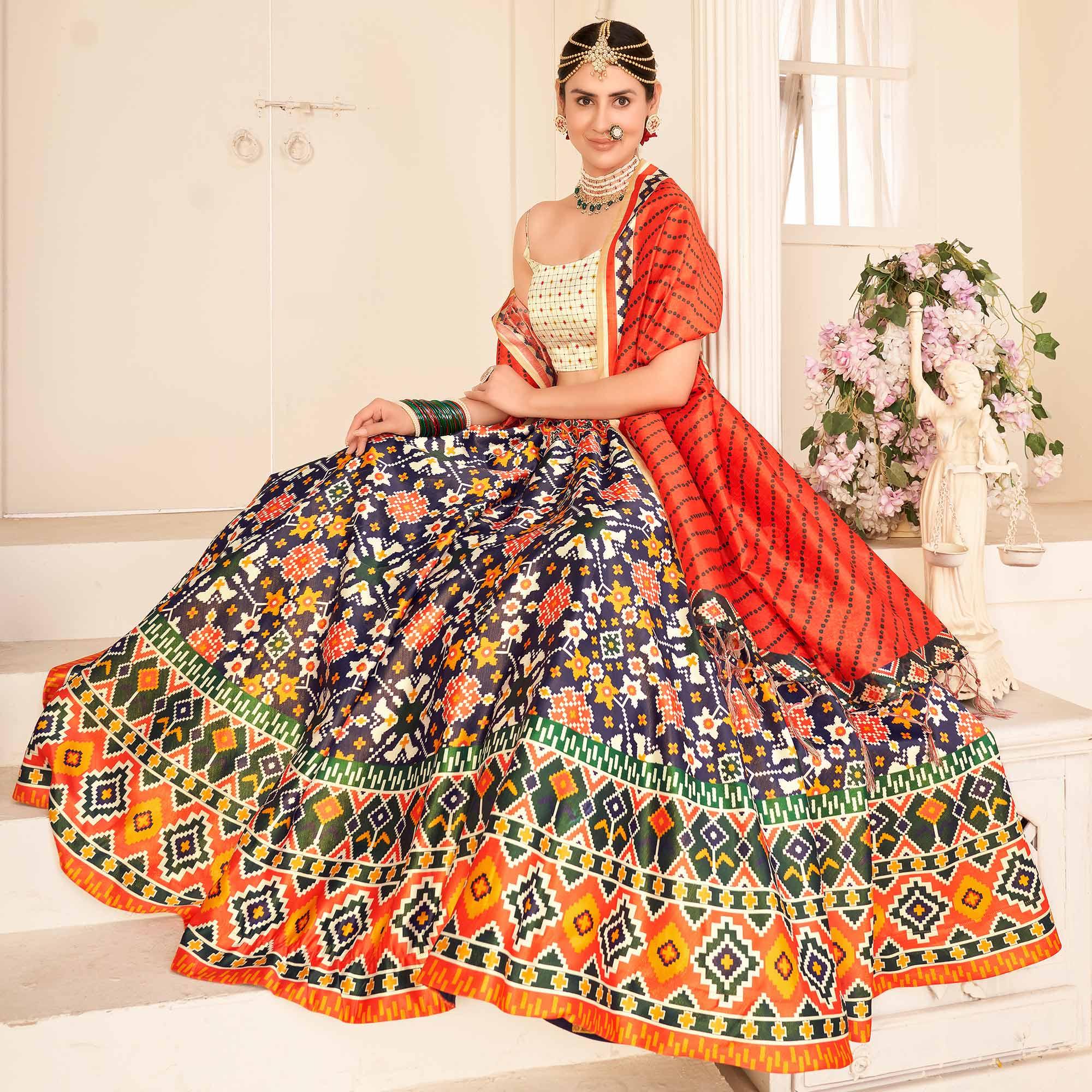 Purple Party Wear Digital Printed Silk Lehenga Choli - Peachmode