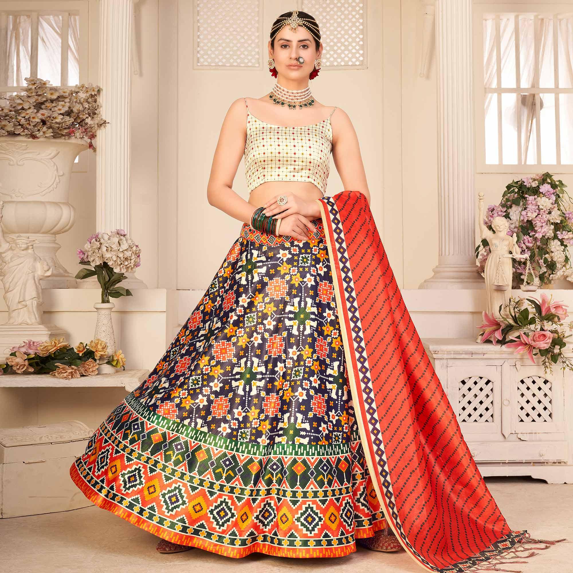 Purple Party Wear Digital Printed Silk Lehenga Choli - Peachmode