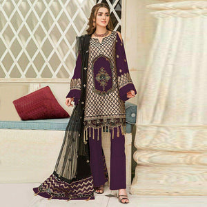 Purple Party Wear Embroidered Georgette Pakistani Suit - Peachmode