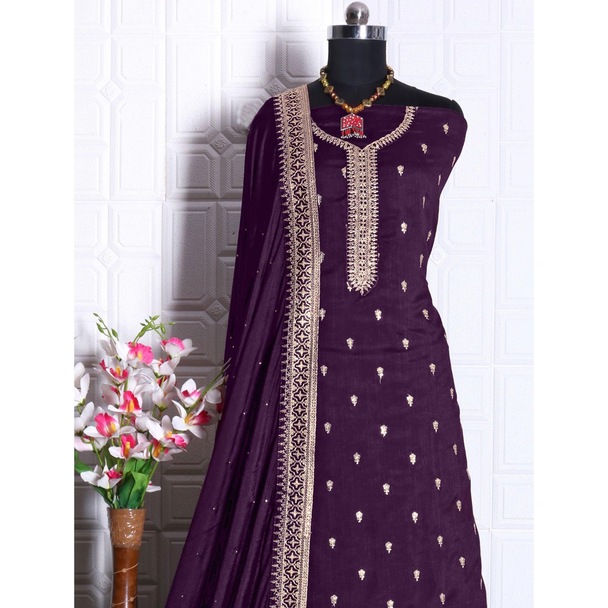 Purple Party Wear Embroidered Silk Georgette Palazzo Suit - Peachmode