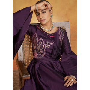 Purple Party Wear Embroidered Tapetta Gown - Peachmode