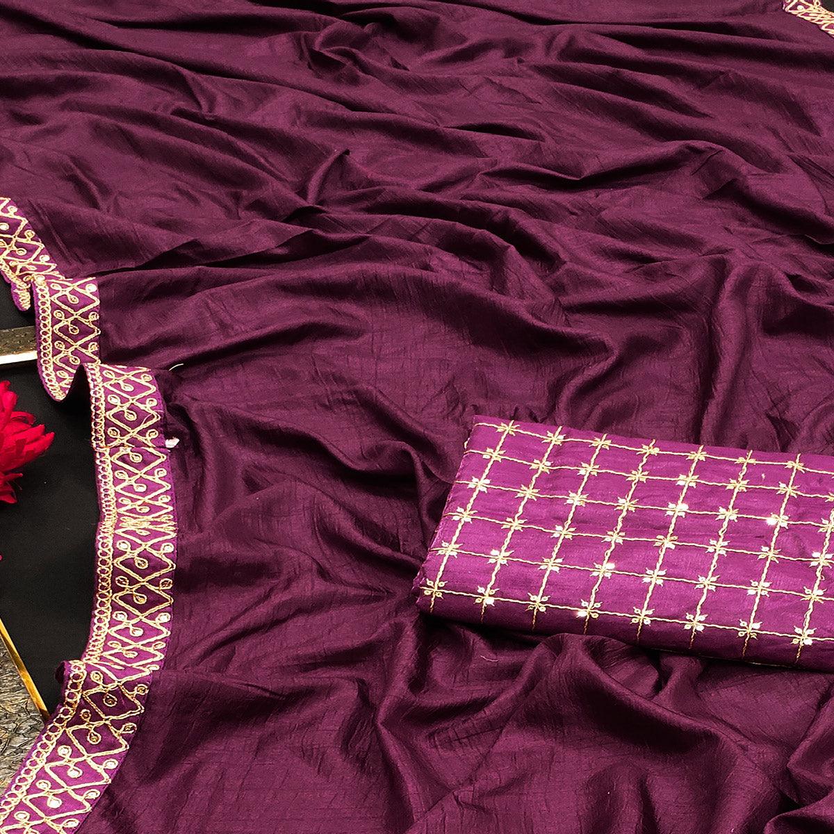 Purple Partywear Coding Lace Border Dola Silk Saree - Peachmode