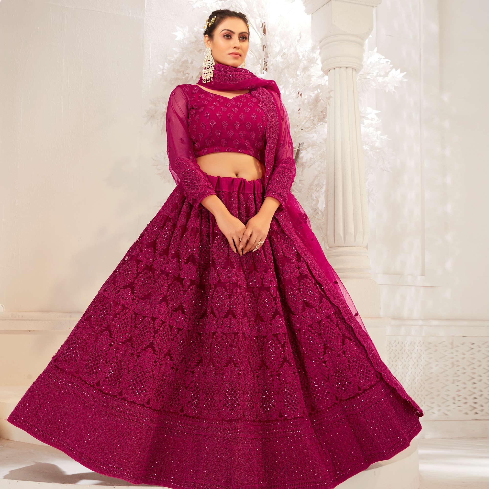 Purple Partywear Cording Embroidery With Embellished Net Lehenga Choli - Peachmode