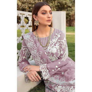 Purple Partywear Embroidered Faux Georgette Straight Pakistani Suit - Peachmode
