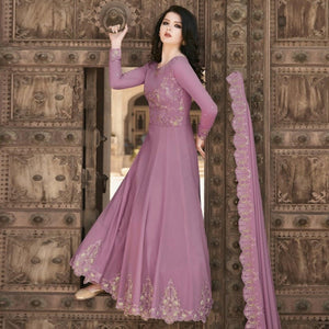 Purple Partywear Embroidered Soft Georgette Suit - Peachmode