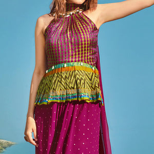 Purple Partywear Printed Silk Dhoti Suit - Peachmode